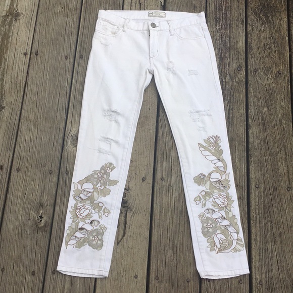 Free People Denim - Free People White Cutout Embroidered Floral Jeans